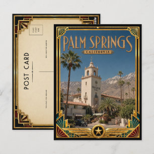 Carte Postale Palm Springs Californie Art Déco Doré Vintage