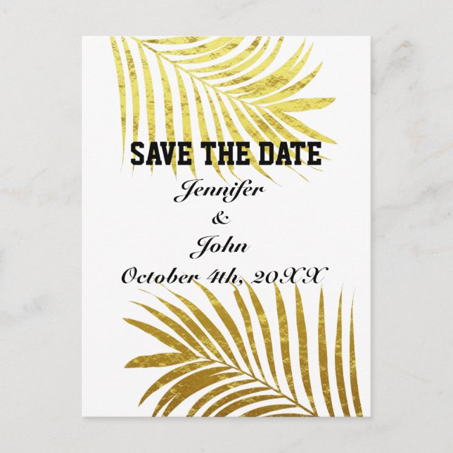 Carte Postale Palm Tree Foliage Gold Foil Feuilles Enregistrer l (Devant)