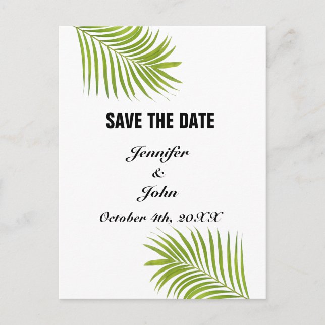 Carte Postale Palm Tree Foliage Vert Aquarelle Feuille Mariage (Devant)
