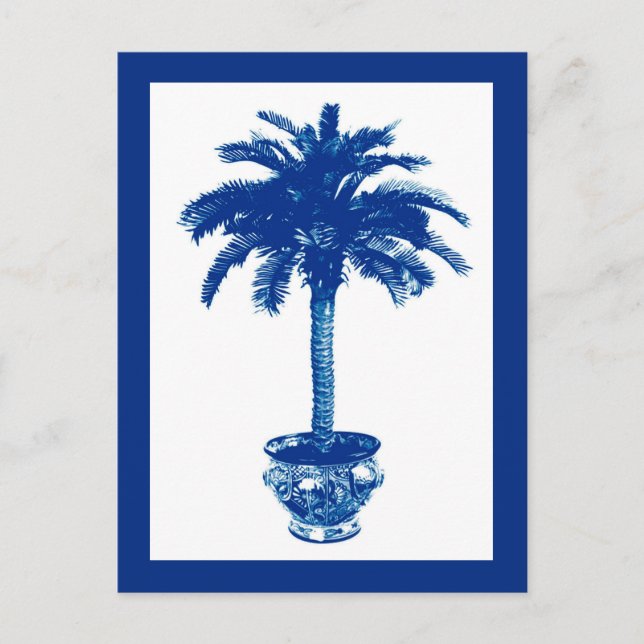 Carte postale Palmier en pot, bleu marine et blanc (Devant)