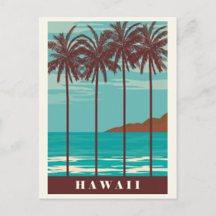 Carte Postale Palmier vintage Hawaii Ocean Beach