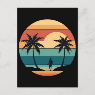 Carte Postale Palmiers de Sunset Beach Été Vibes Rétro Esthétiqu