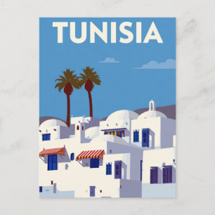 Carte Postale Palmiers de Tunisie Art Bleu & Blanc