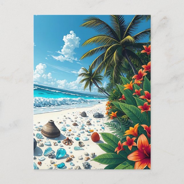 Carte Postale Palmiers et Océan Shore dire Salut (Devant)