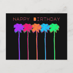 Carte Postale Palmiers Néon Joyeux Anniversaire