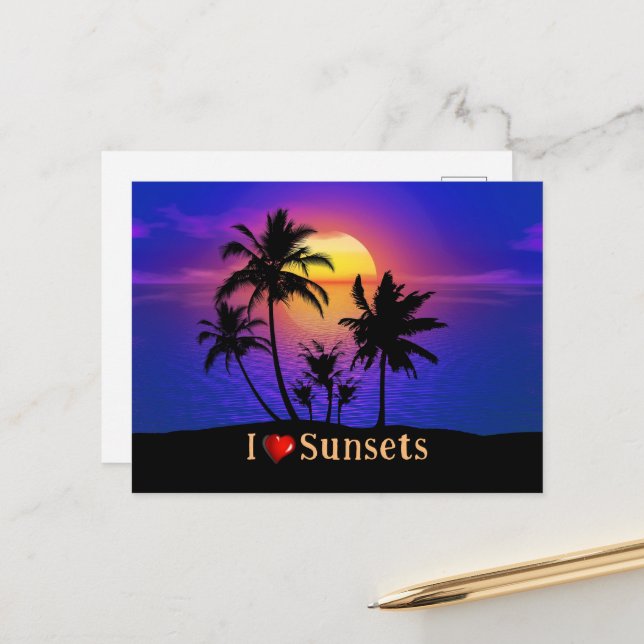Carte Postale Palmiers tropicaux couchés de soleil (Devant/Arrière en situation)