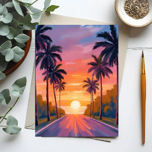 Carte Postale Palmiers tropicaux de coucher de soleil de Miami B