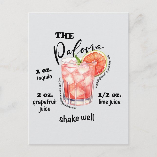 Carte Postale Paloma Recette Cocktail Mixologie Art (Devant)