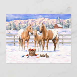 Carte Postale Palomino Appaloosa Chevaux En Neige