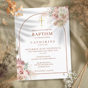 Carte Postale Pampas Grass Arc Baptême Christening Invitation