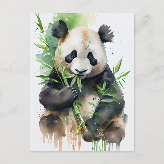 Carte Postale Panda à fourrure noire et blanche (Devant)