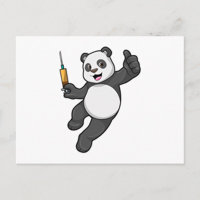 Carte Postale Panda à la vaccination avec seringue (Devant)