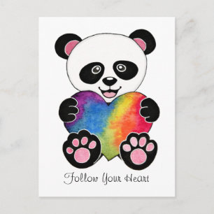 Carte Postale Panda Aquarelle Cute Avec Coeur Arc En Ciel