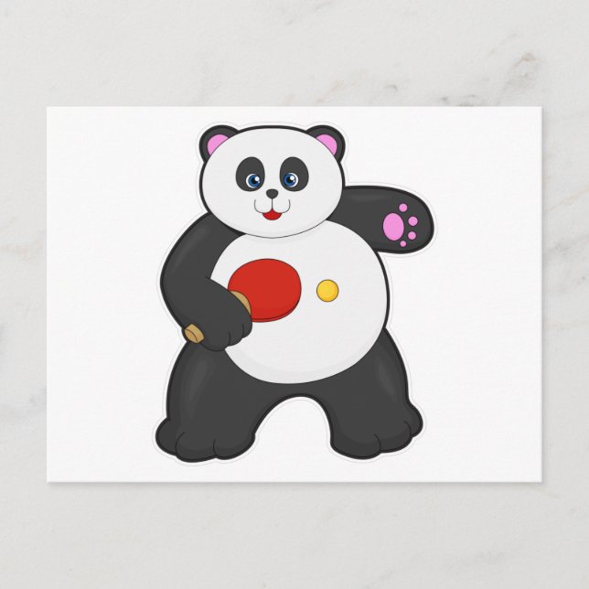 Carte Postale Panda au ping-pong avec raquette de ping-pong (Devant)