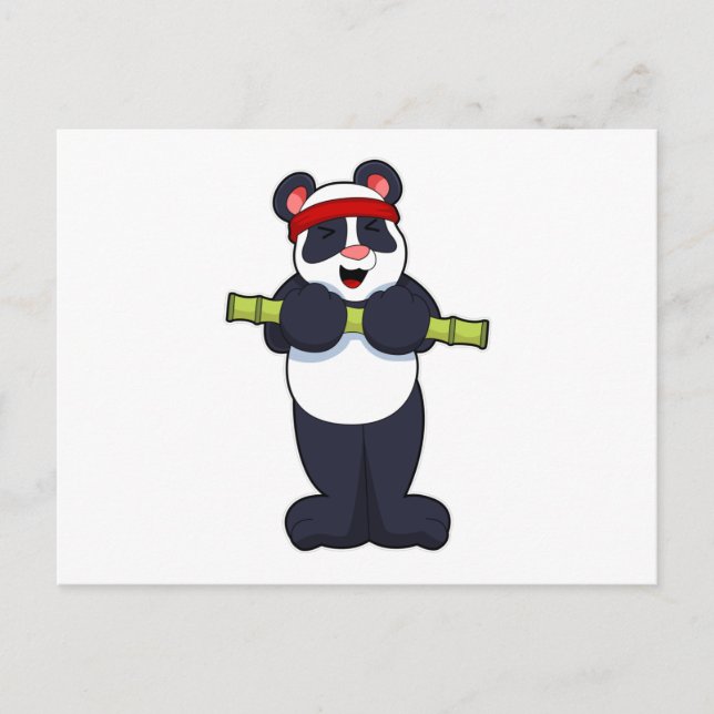 Carte Postale Panda au travail avec poids en bambou (Devant)