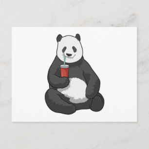 Carte Postale Panda avec boisson