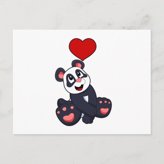 Carte Postale Panda avec coeur (Devant)