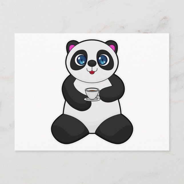 Carte Postale Panda avec tasse de café (Devant)