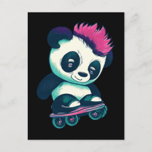 Carte Postale Panda bébé mignonne avec mohawk Panda de patinag