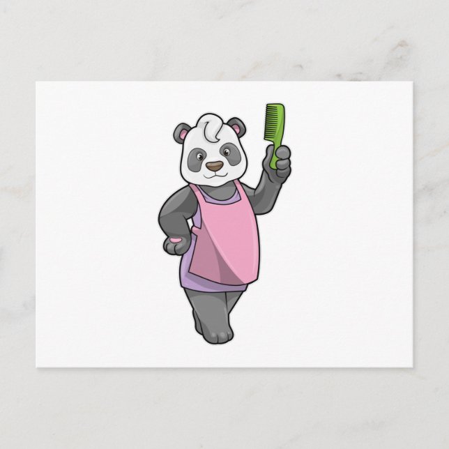 Carte Postale Panda comme coiffeur avec peigne (Devant)