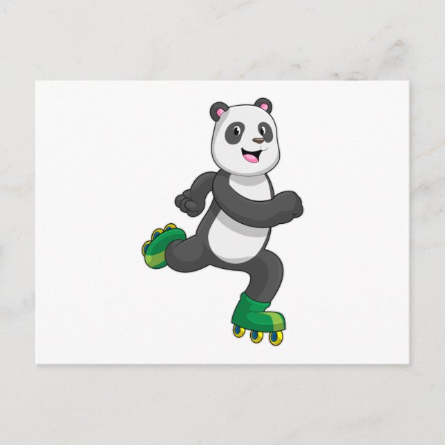 Carte Postale Panda comme Patinage en ligne avec Roller skates (Devant)