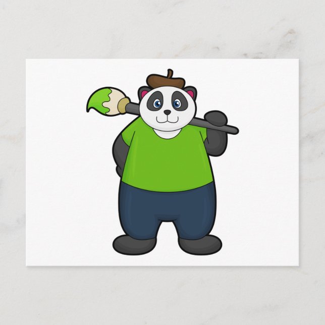 Carte Postale Panda comme peintre avec pinceau (Devant)