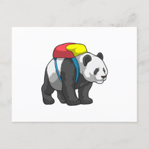 Carte Postale Panda comme randonneur avec sac à dos