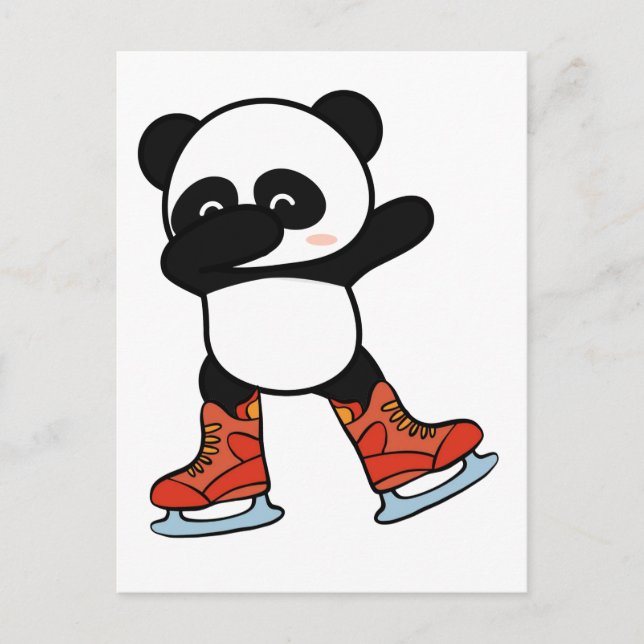 Carte Postale Panda Cool qui fait le dab sur des patins à glace (Devant)