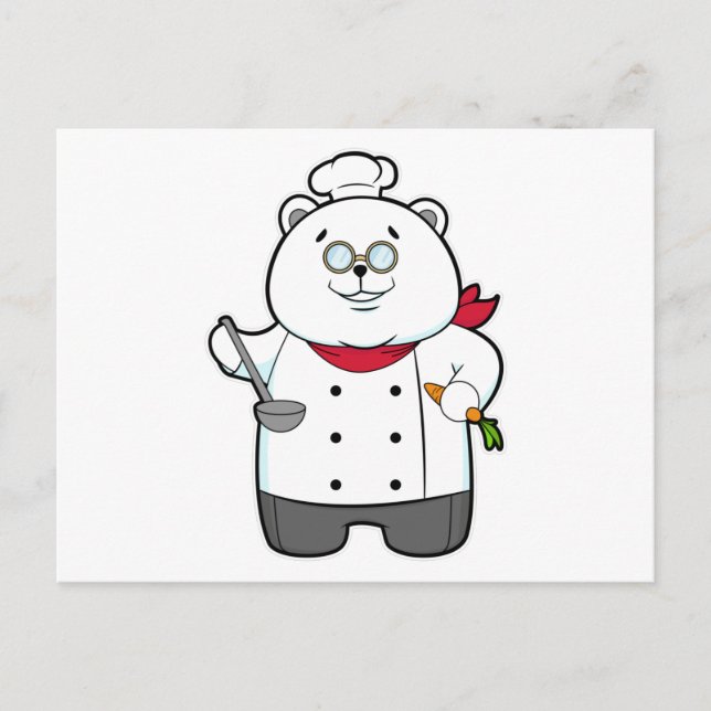 Carte Postale Panda cuisinier avec louche à soupe et carotte (Devant)