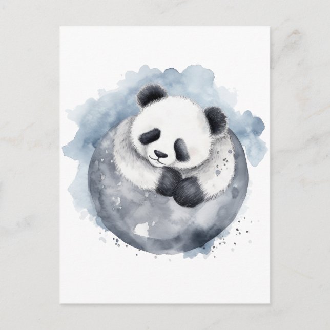 Carte Postale Panda d'aquarelle mignonne dorée (Devant)