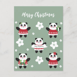 Carte Postale Panda en fleur de cerisier de Noël