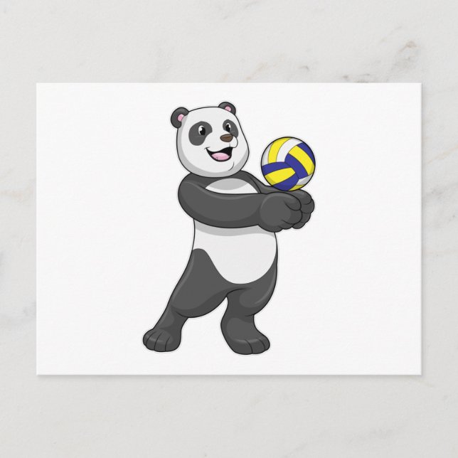 Carte Postale Panda en joueur de volley avec ballon de volley (Devant)
