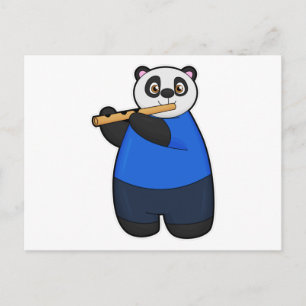 Carte Postale Panda en musicien avec flûte