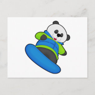 Carte Postale Panda en planchiste avec planche à neige