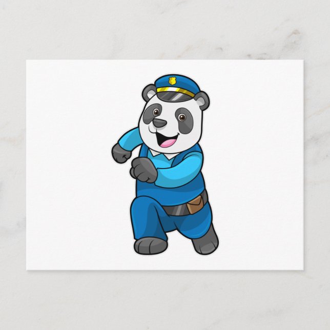 Carte Postale Panda en policier avec chapeau de policier (Devant)