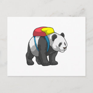 Carte Postale Panda en randonneur avec sac à dos