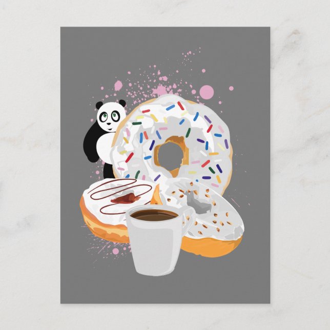 Carte Postale Panda et beignets blancs (Devant)