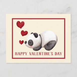 Carte Postale Panda et Coeurs doux Saint Valentin