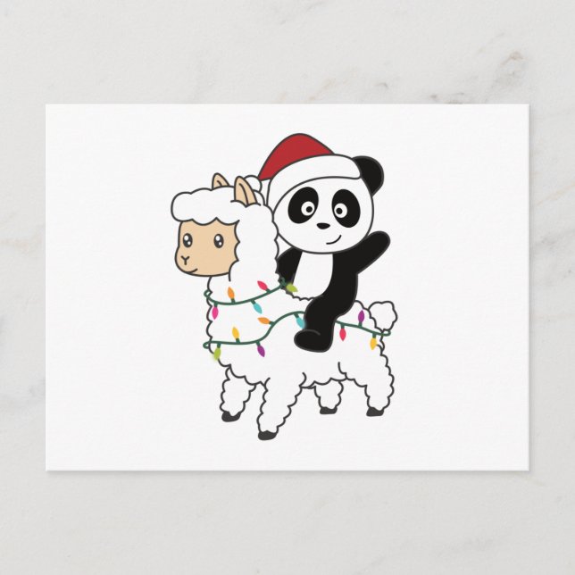 Carte Postale Panda Lama Noël Neige Hiver Animaux (Devant)