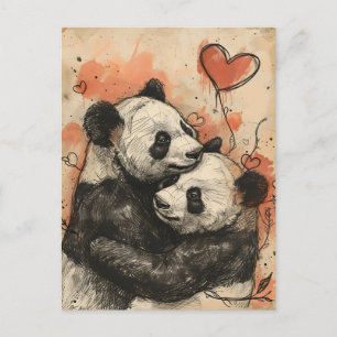 Carte Postale Panda Love Saint Valentin