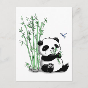 Carte Postale Panda mangeant du bambou