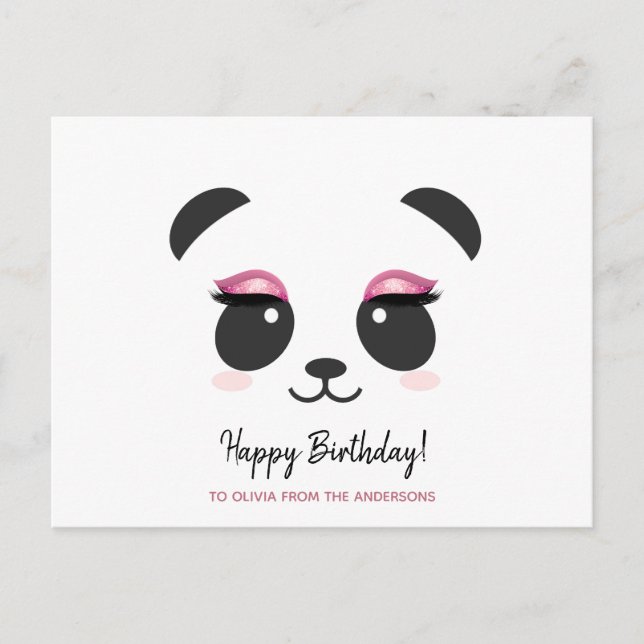 Carte Postale Panda mignonne lashes Joyeux anniversaire personna (Devant)