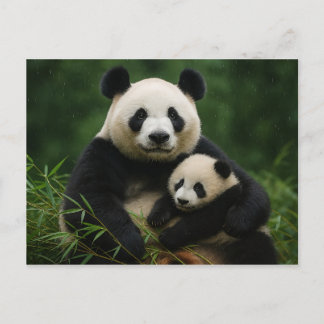 Carte Postale Panda Mother & Cub in Gentle Rain