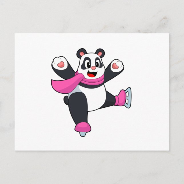 Carte Postale Panda Patinage sur glace Patins sur glace (Devant)