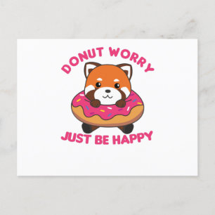 Carte Postale Panda Rouge Doux Animaux Drôle En Pink Donut