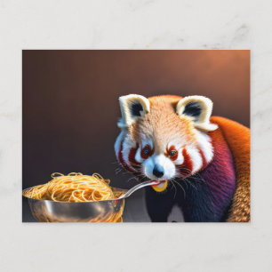 Carte postale Panda Rouge Mangeant Spaghetti