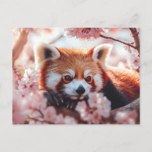 Carte Postale Panda Rouge Parmi Les Fleurs De Cerisiers