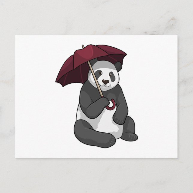 Carte Postale Panda sous la pluie avec un parapluie (Devant)