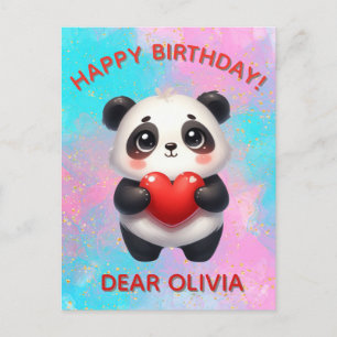 Carte Postale Panda tenant un cœur