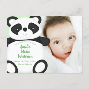 Carte Postale Panda vert ours bébé Faire-part de naissance